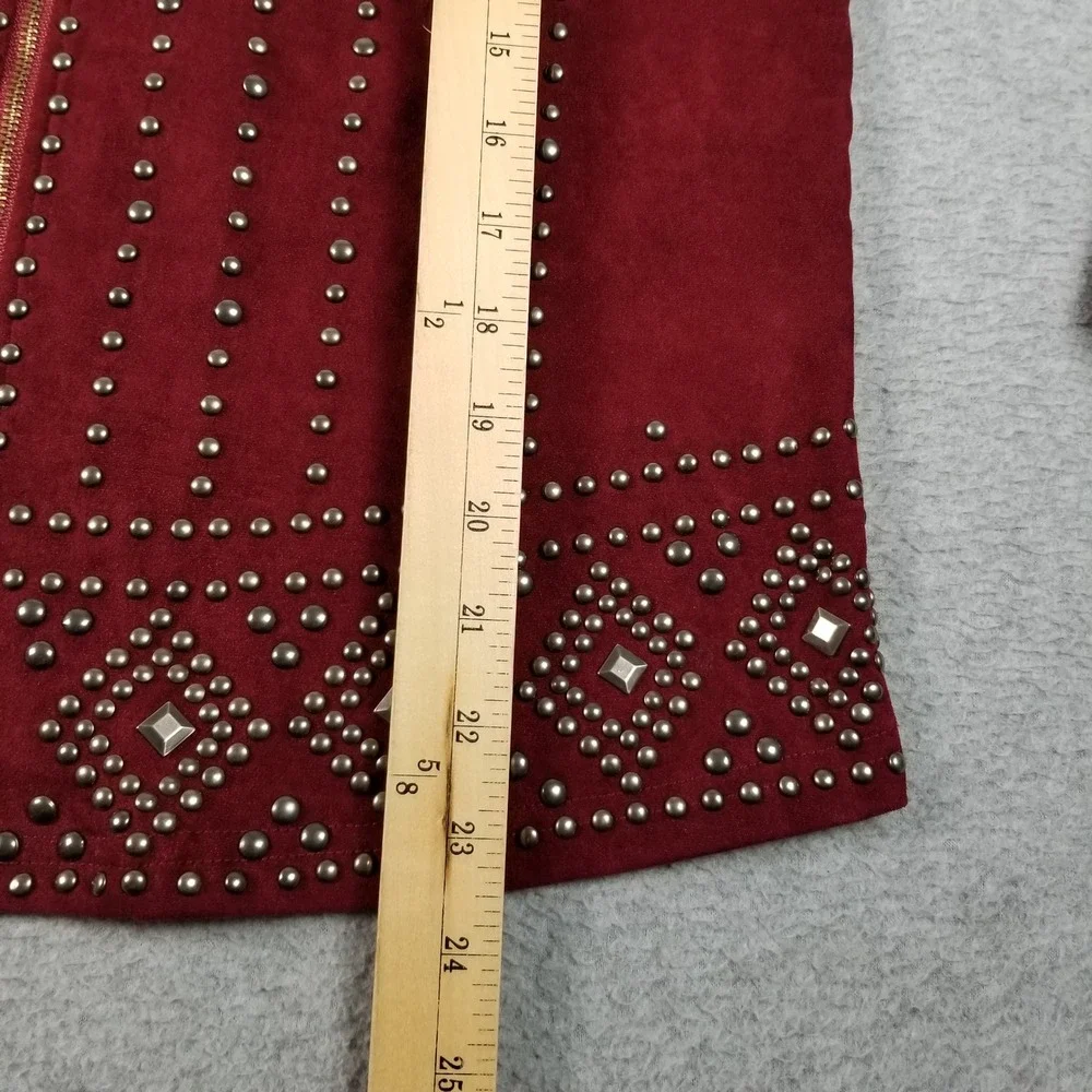 Rockin' C Jacket Women's Large L Red Studded Faux Suede Western Thunderbird Bell
